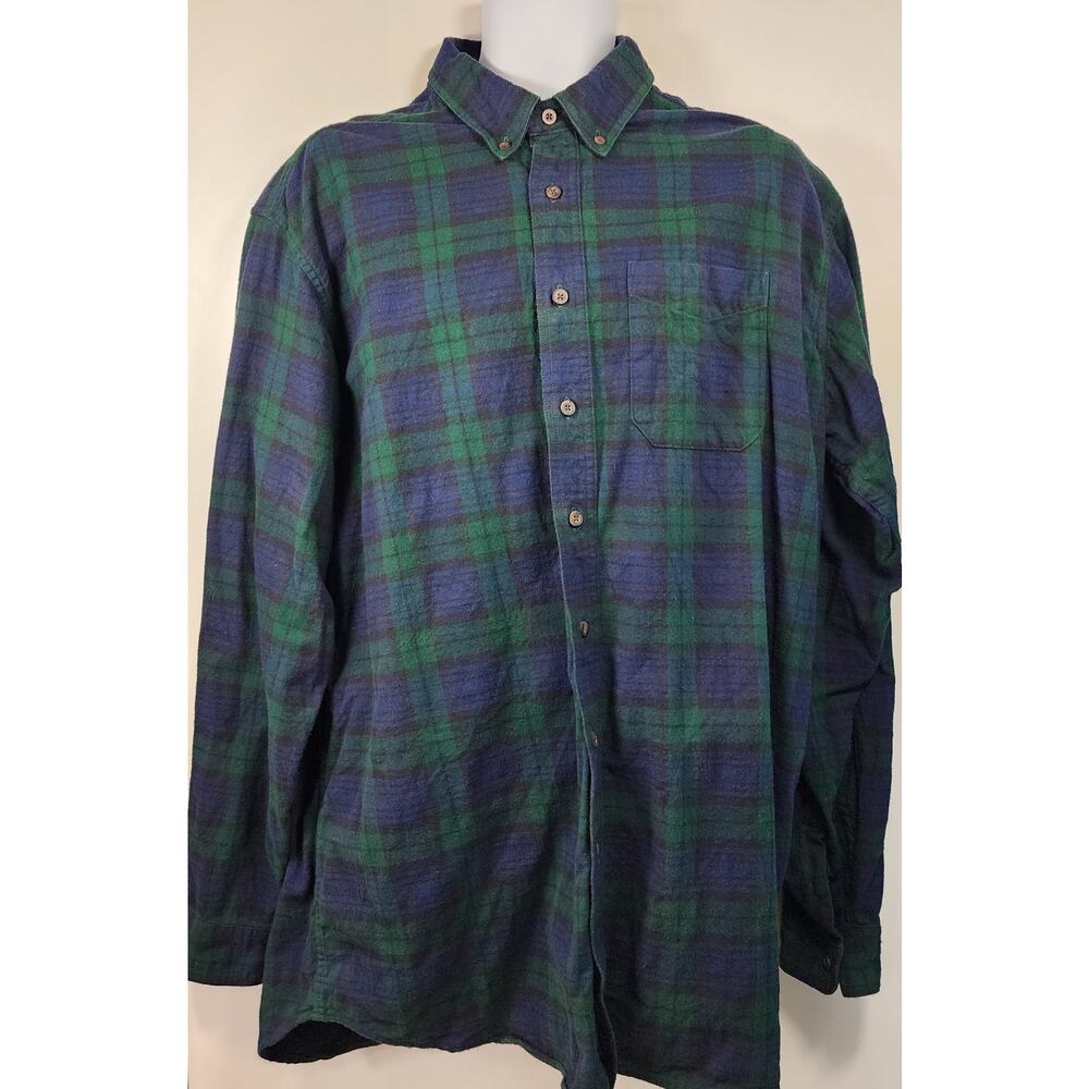L.L.‎ Bean Mens XL Tall Flannel Shirt Blue Green Plaid Button Down
